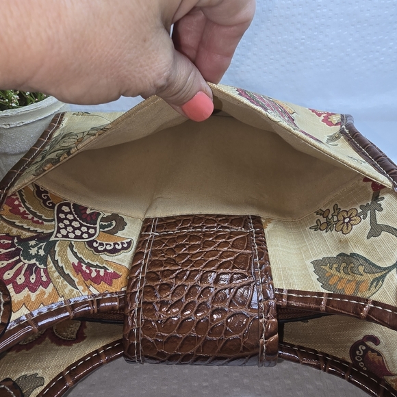 ROSSETTI PURSE VEGAN LEATHER LINEN COTTON BROWN FLORAL GREAT CONDITION - Picture 10 of 13